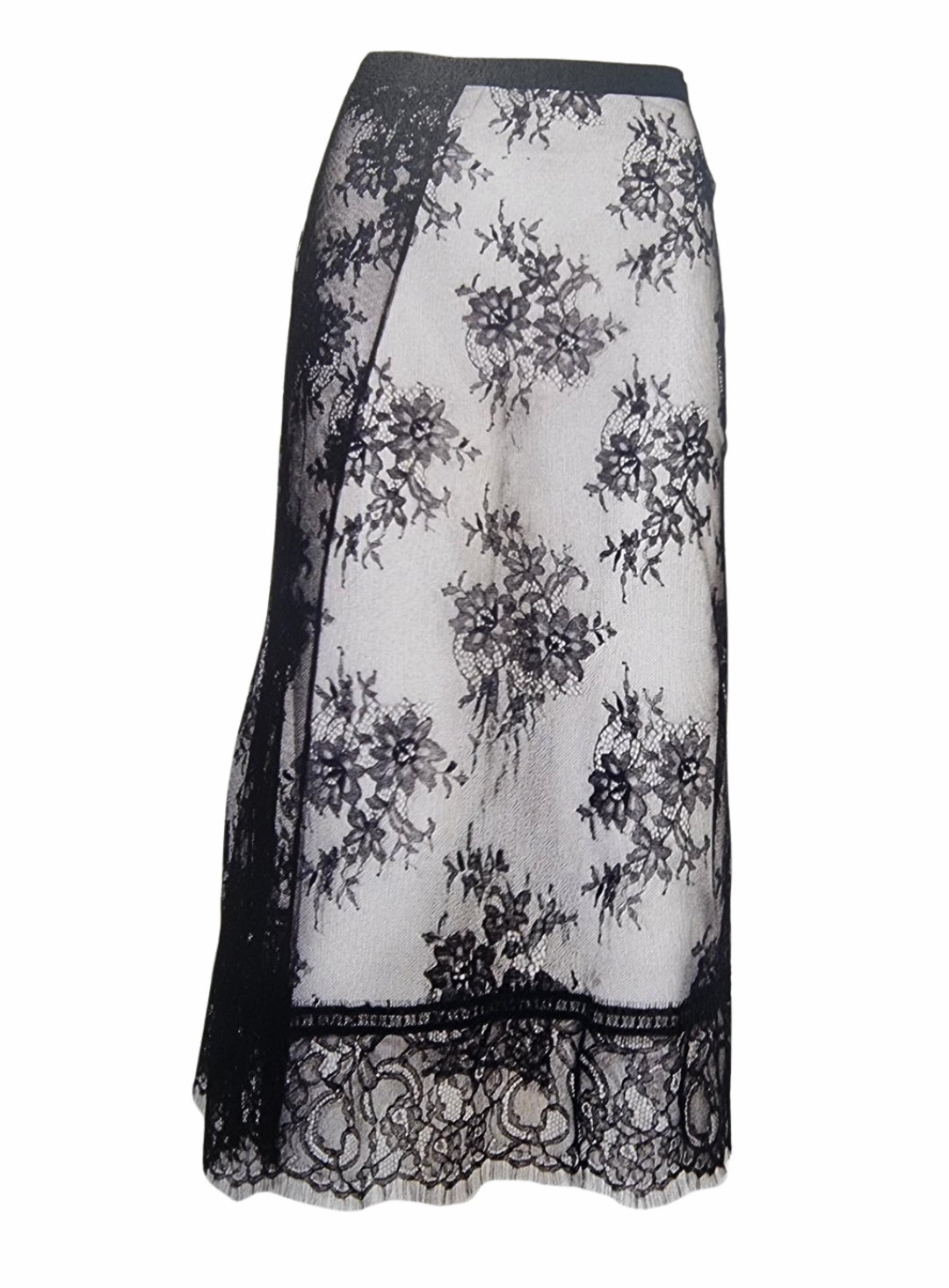 Black Floral Lace Wrap Skirt