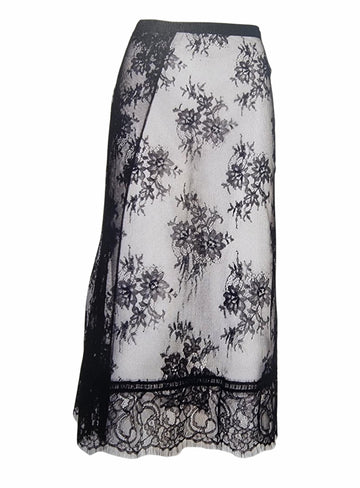 Black Floral Lace Wrap Skirt