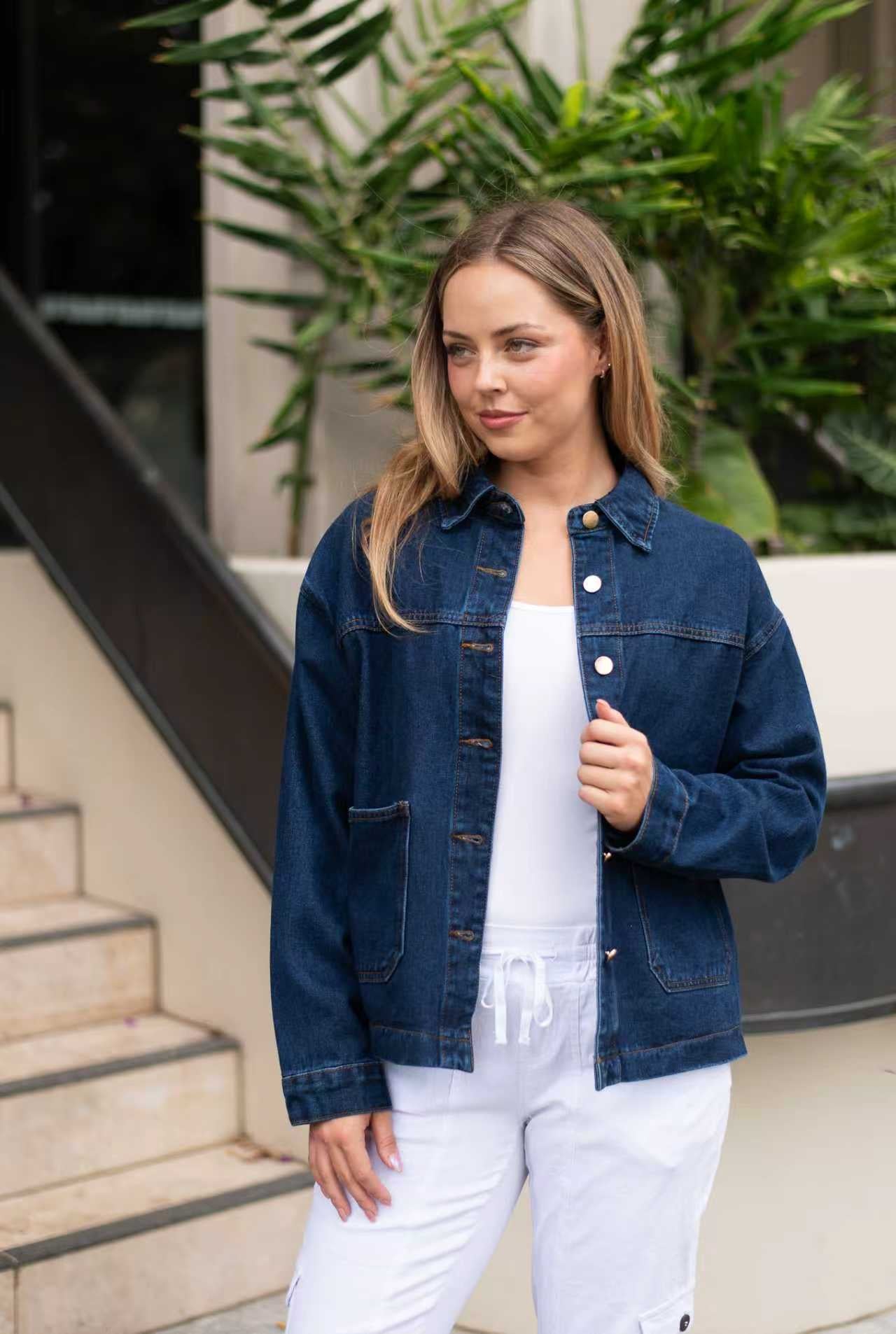 Women denim trucker jacket cotton rich classic fit