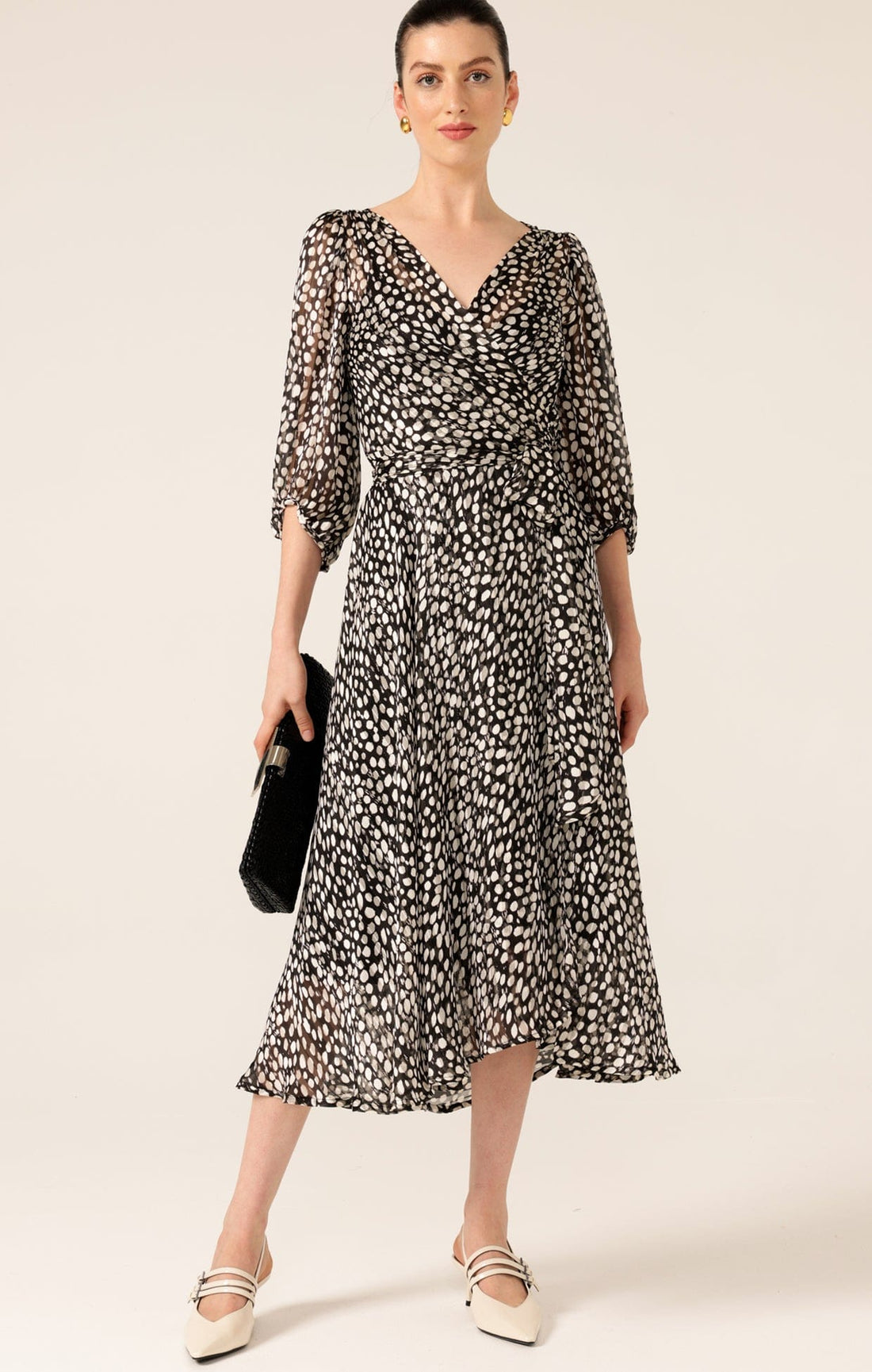 Cloudland Wrap Dress In Black White Spot by Sacha Drake