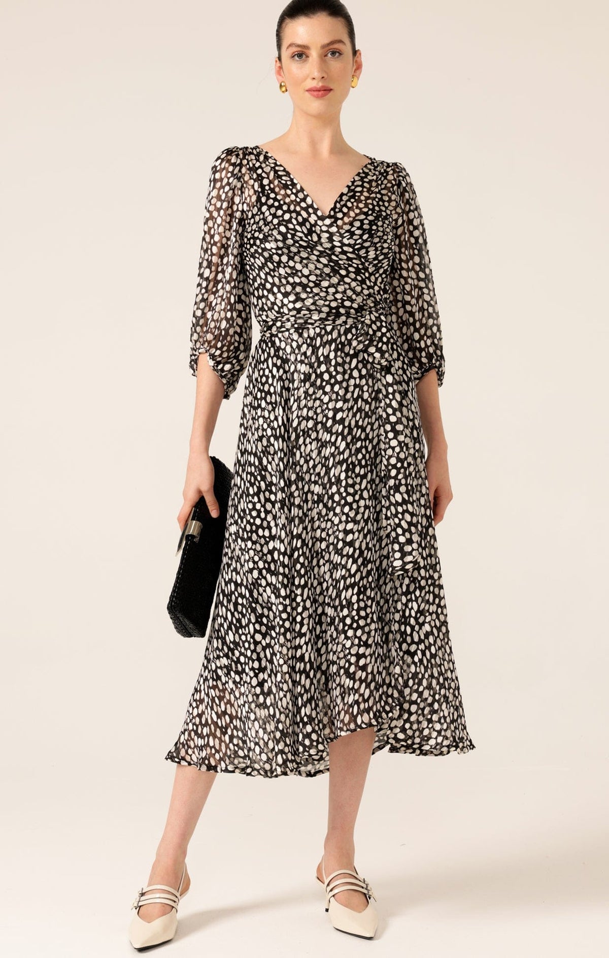 Cloudland Wrap Dress In Black White Spot by Sacha Drake - image 2