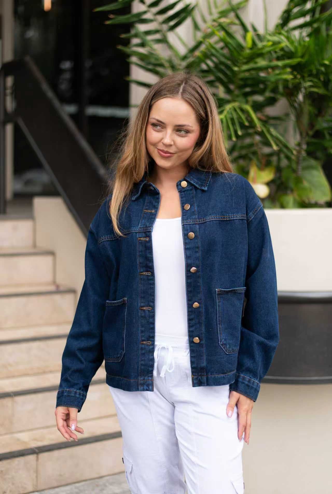 Cotton rich denim jacket classic trucker women outfit