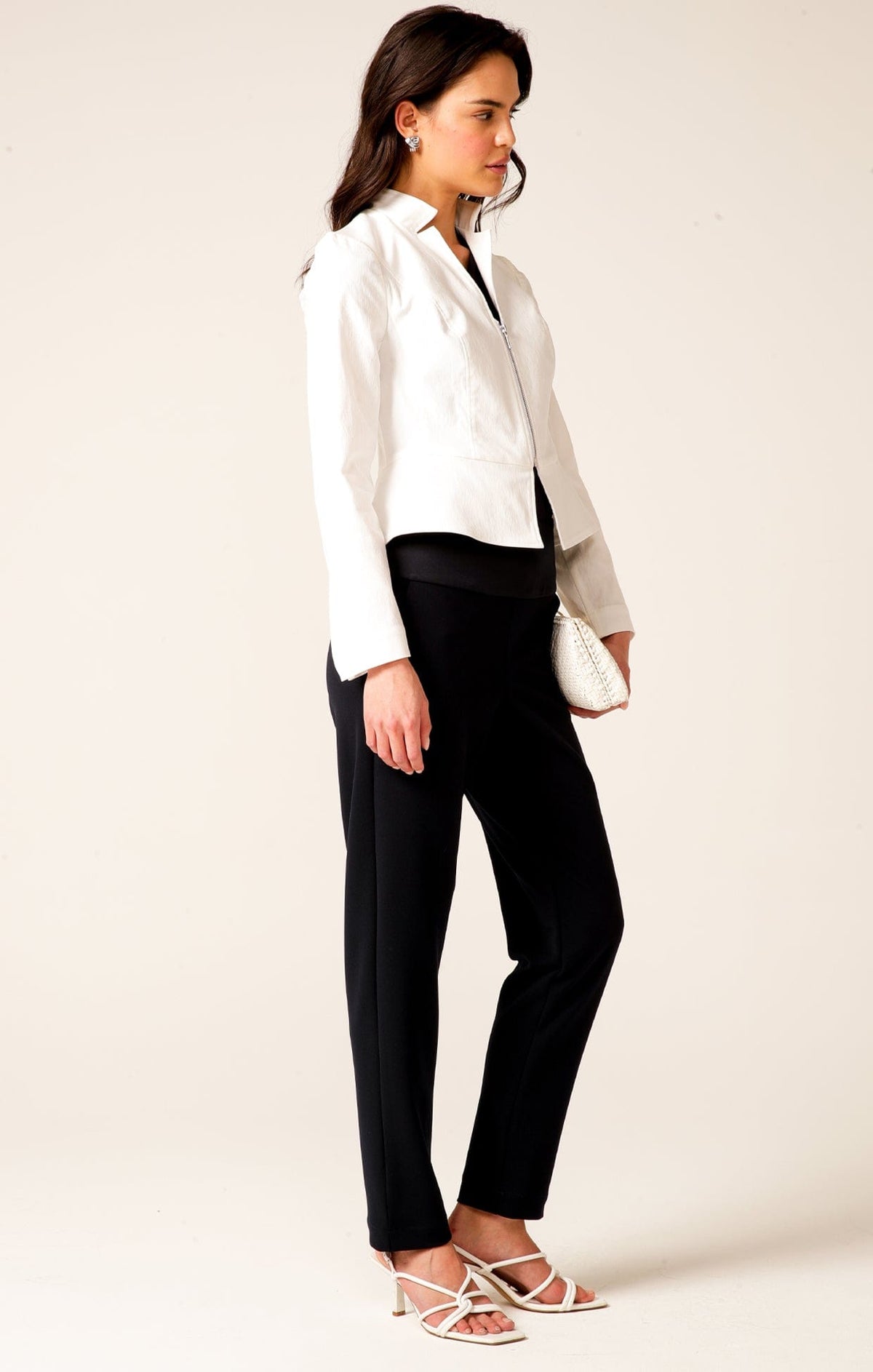 Front Zip Peplum Jacket In White by Sacha Drake - image 5