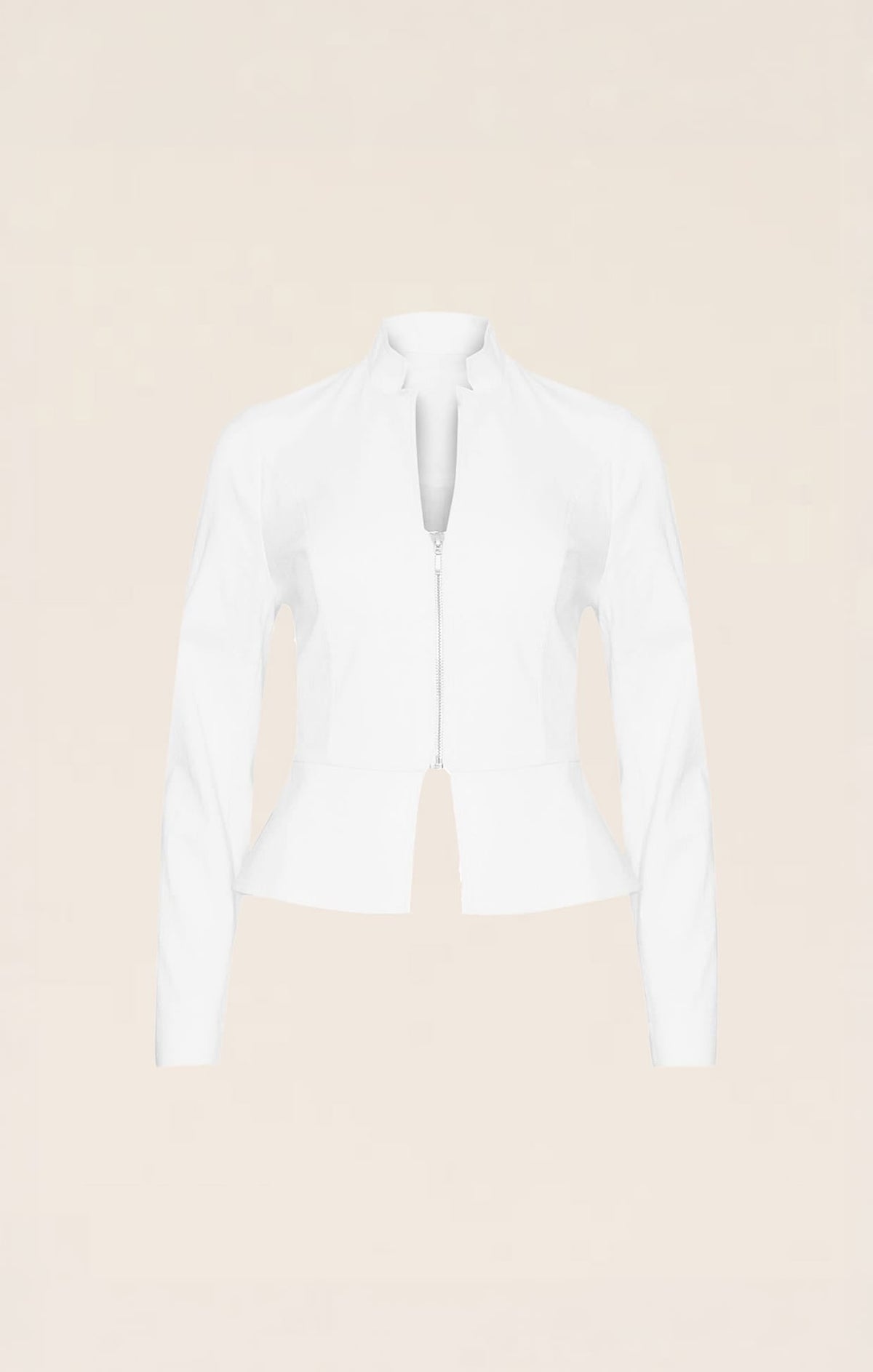 Front Zip Peplum Jacket In White by Sacha Drake - image 6