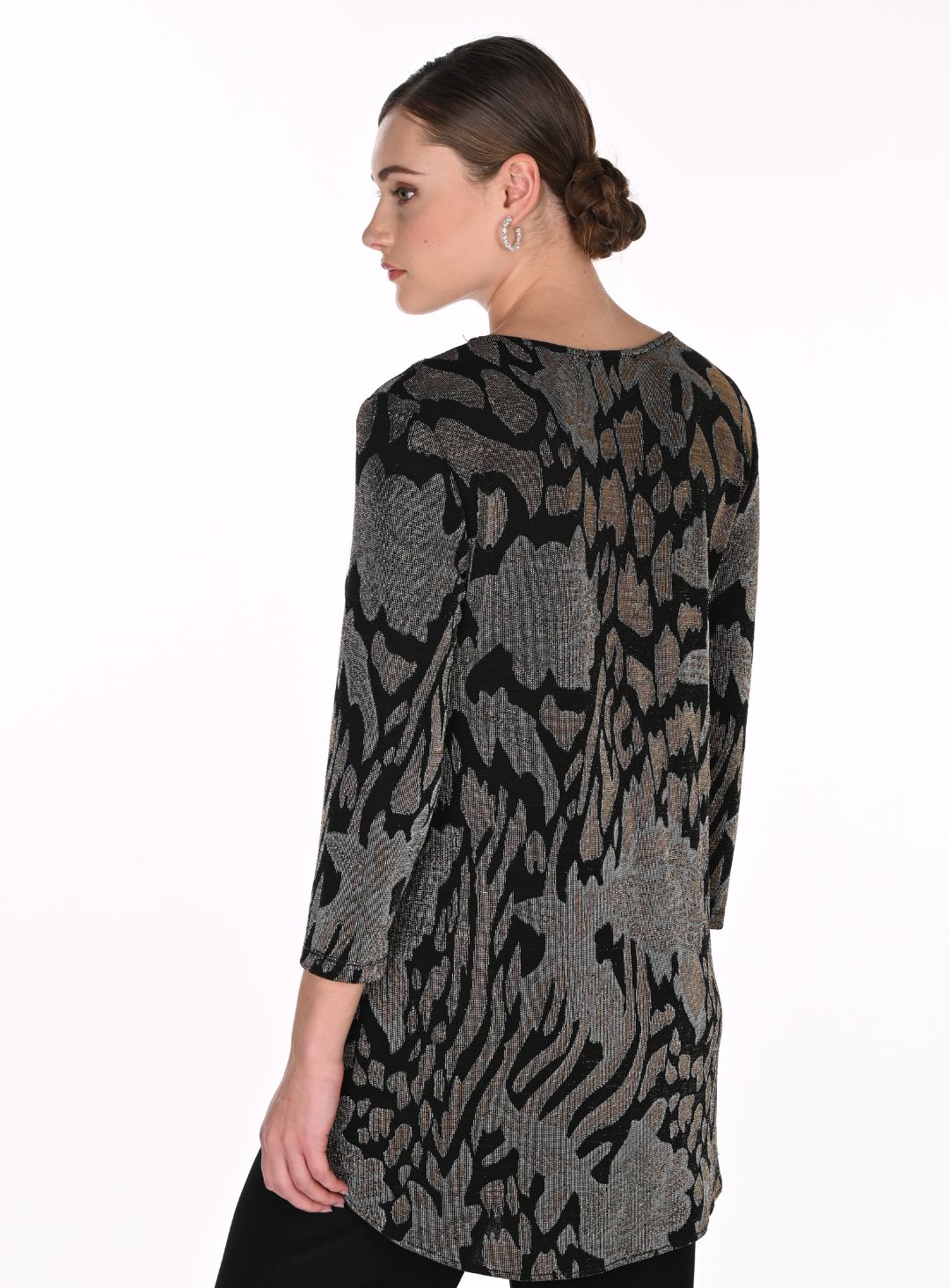 Black Abstract Print Long Sleeve Top
