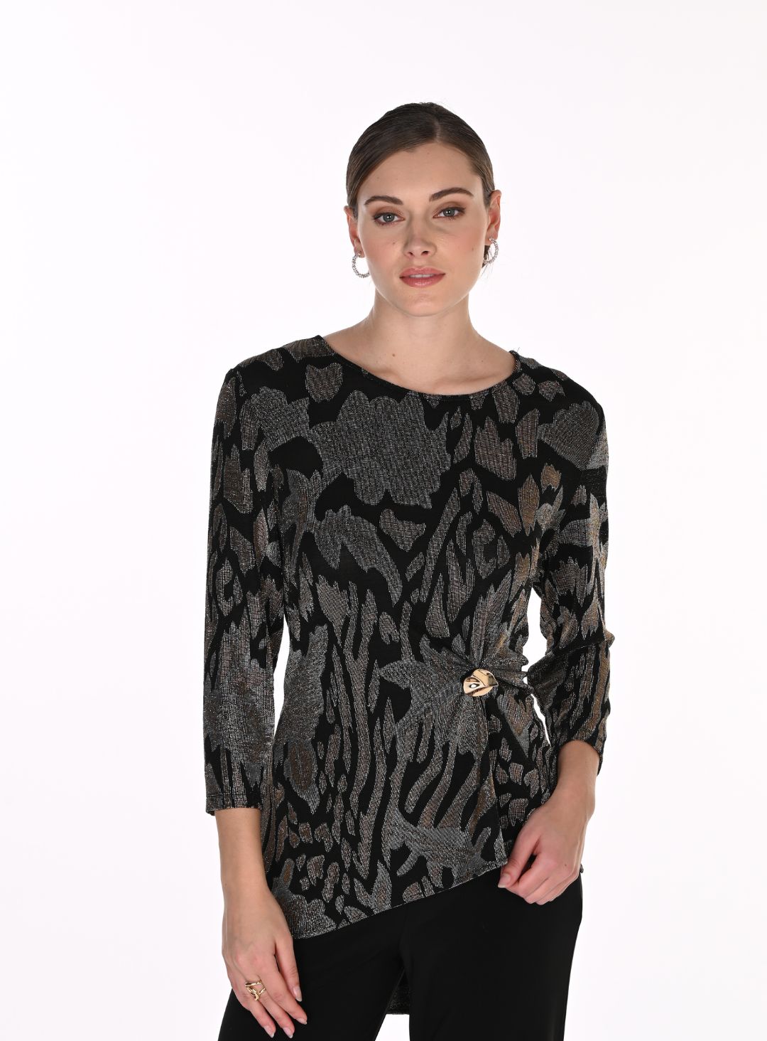 Black Abstract Print Long Sleeve Top
