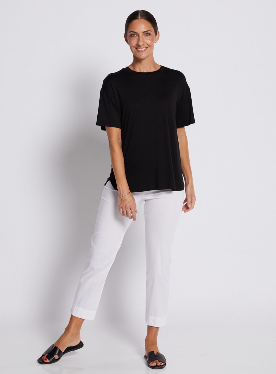 Minimal White And Black Tee Casual Studio Look | Effortless Everyday Basic Top Australia