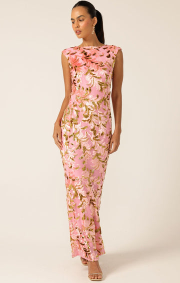 Heavenly Heights Maxi Dress Pink Gold by Sacha Drake