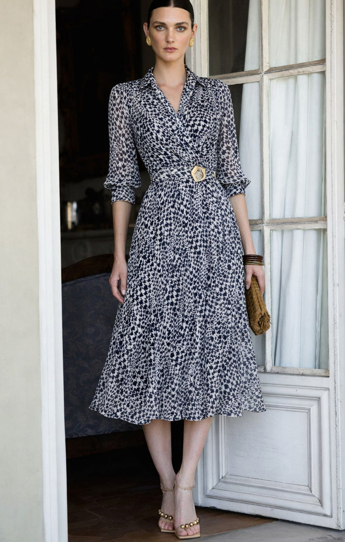 Herringbone Dress In Navy White Check by Sacha Drake