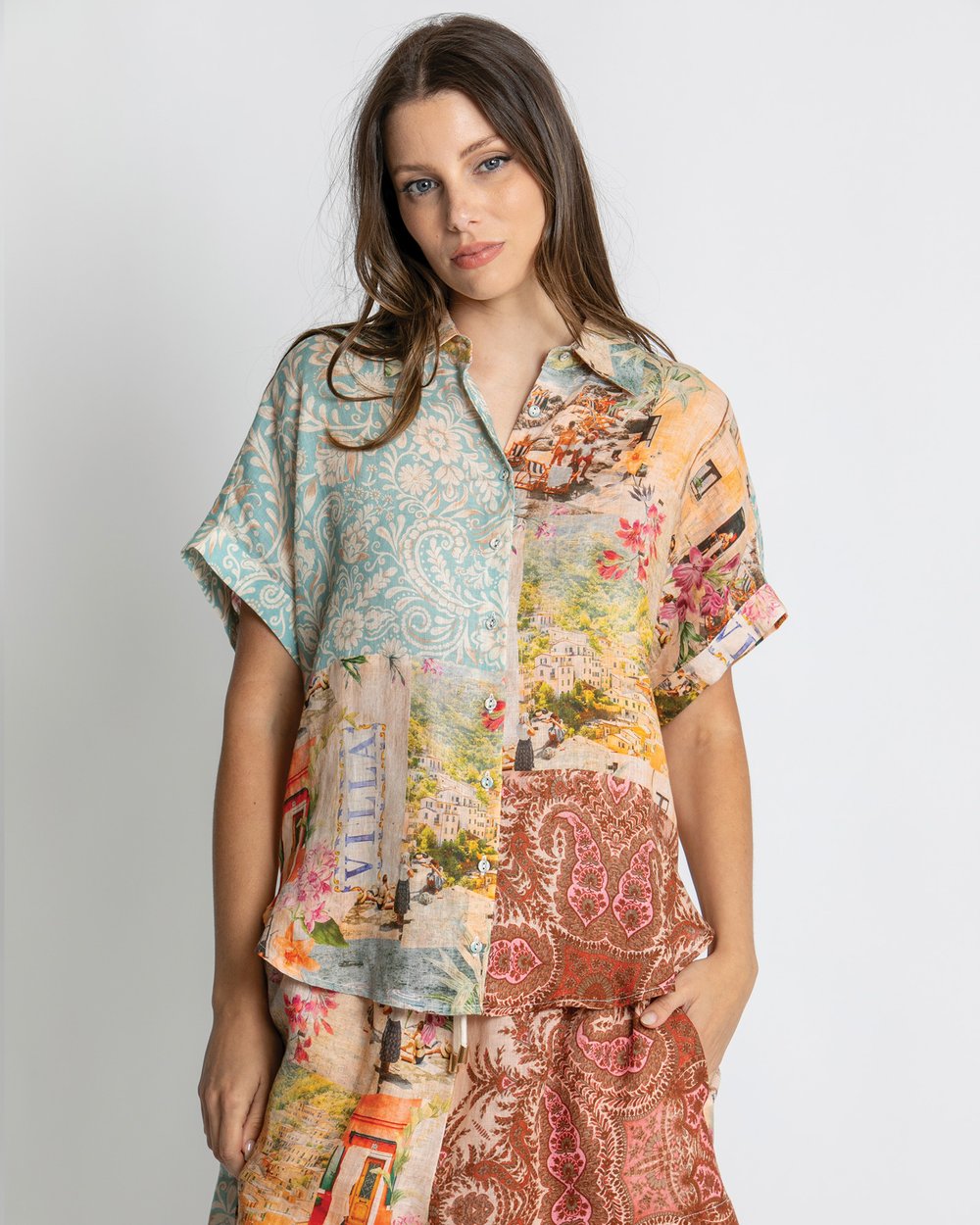 Multicolour Paisley Print Button-Up Top