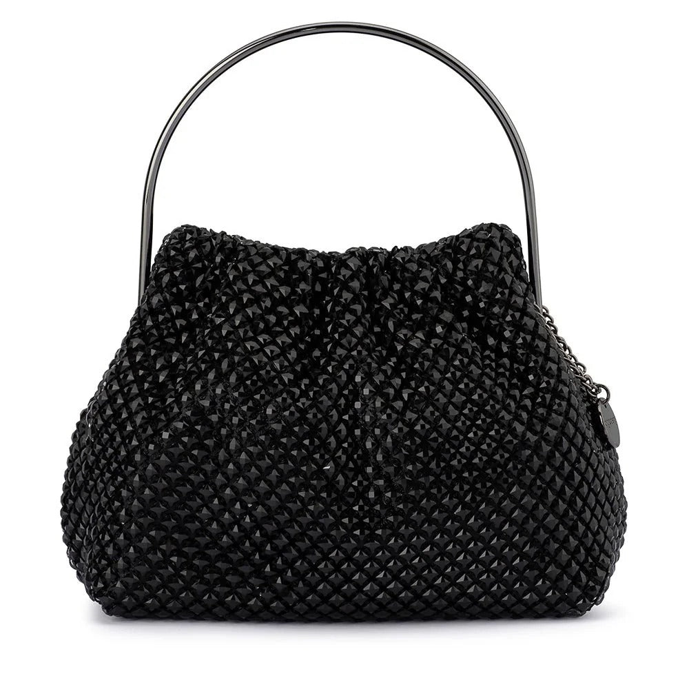 Black Crystal Embellished Top Handle Bag
