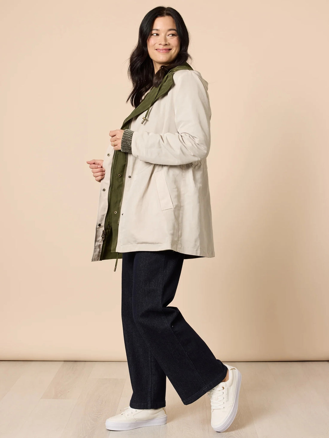 Highland Reversible Hooded Jacket - Khaki Natural