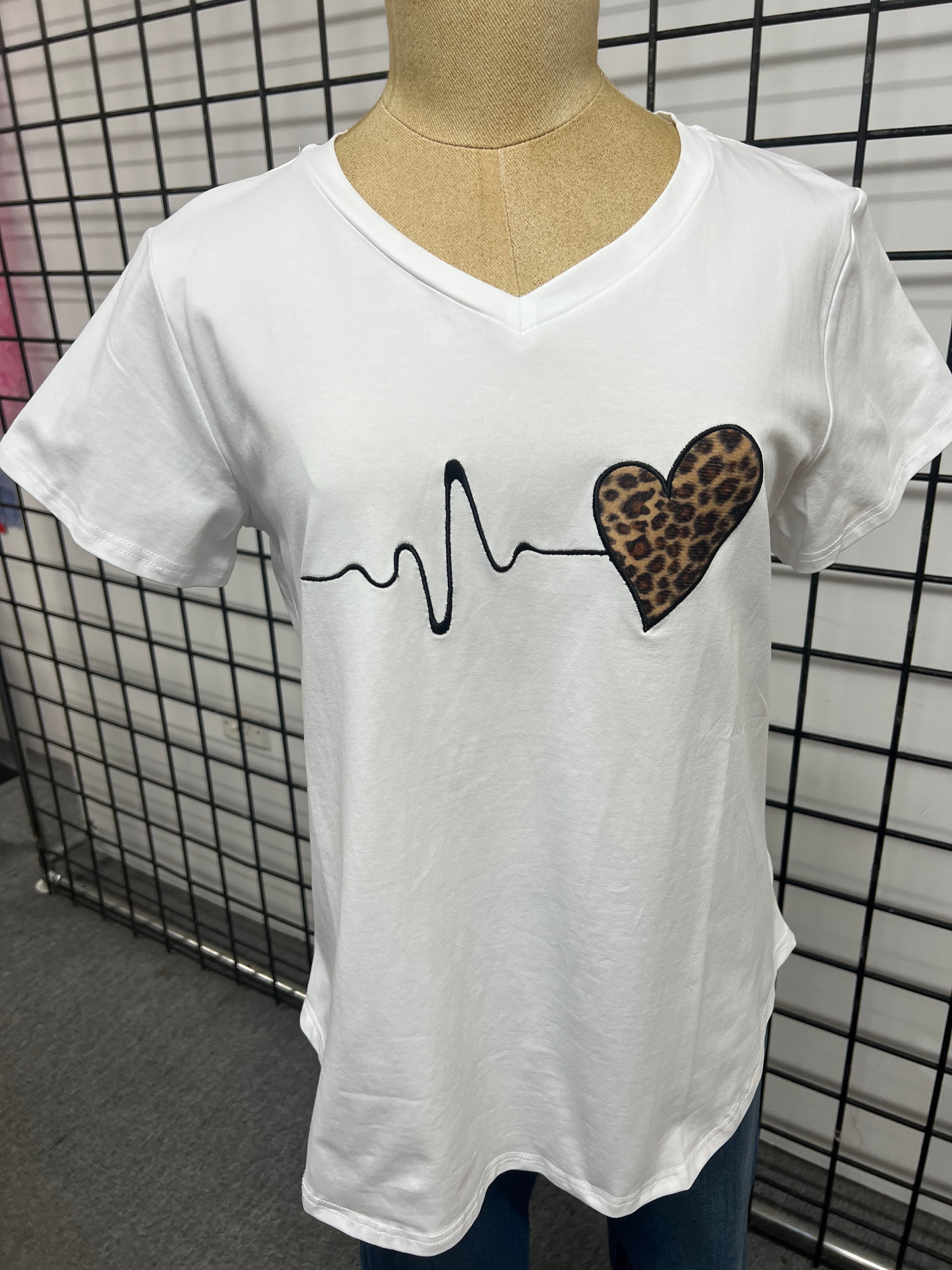white heart pulse leopard print t shirt women casual tee Showies Boutique Australia