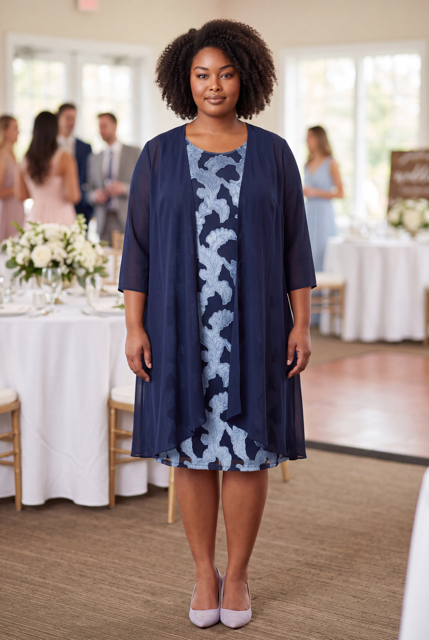 Navy Floral Dress & Sheer Jacket Set