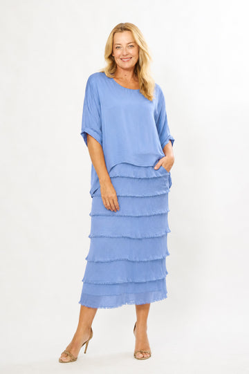 Powder Blue Layered Midi Dress
