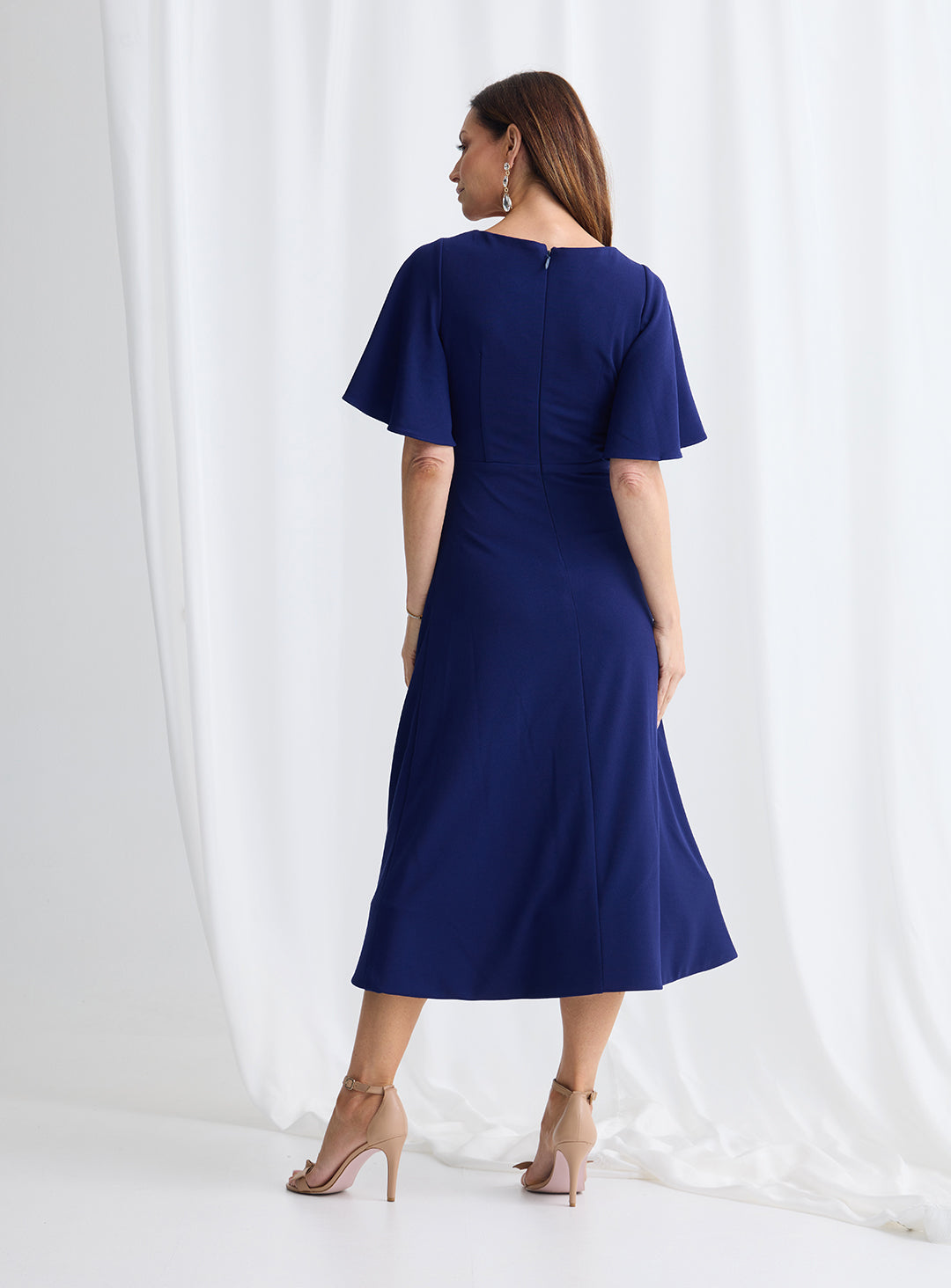 Elegant imperial blue midi dress with flutter sleeves