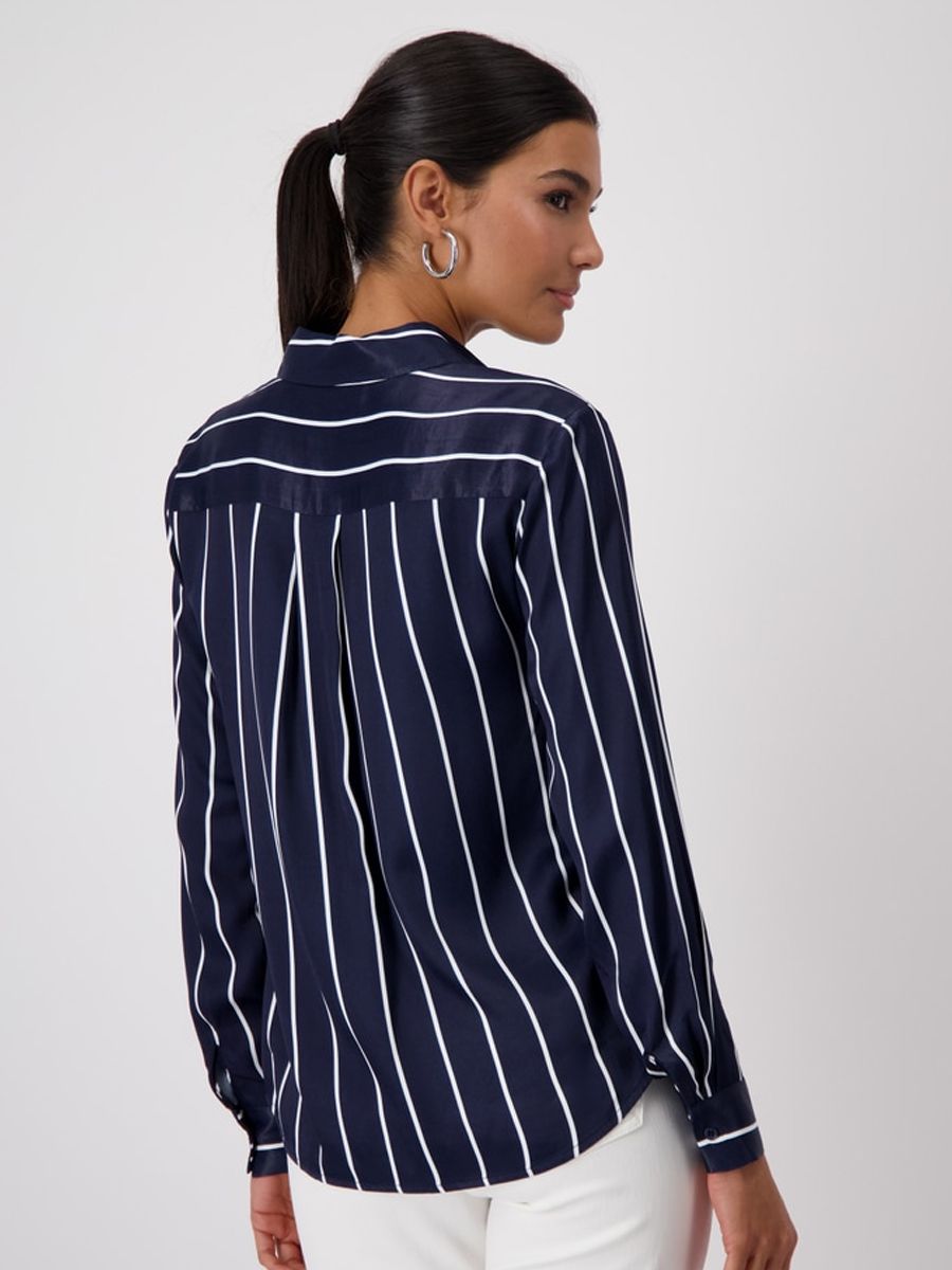 Striped Satin Blouse | Navy Viscose Shirt