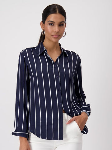 Striped Satin Blouse | Navy Viscose Shirt
