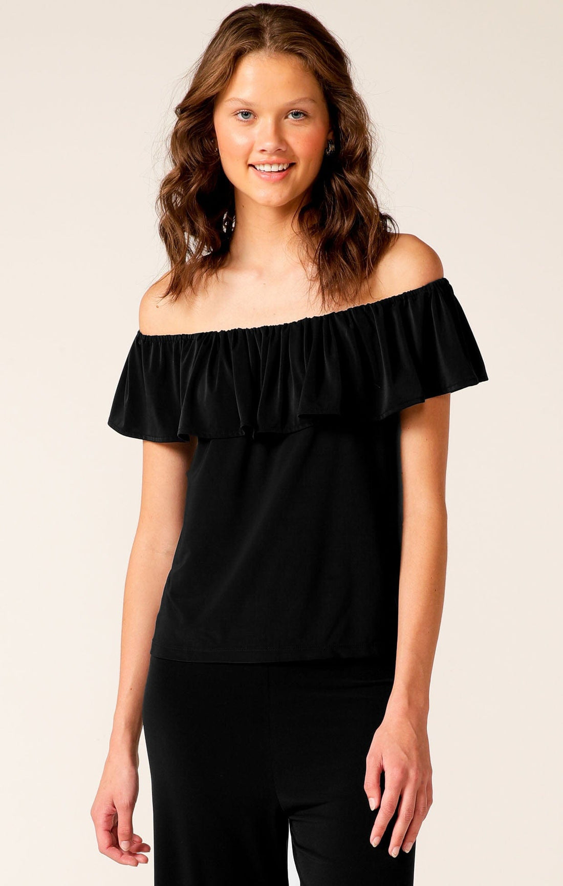 Off Shoulder Frill Top In Black by Sacha Drake
