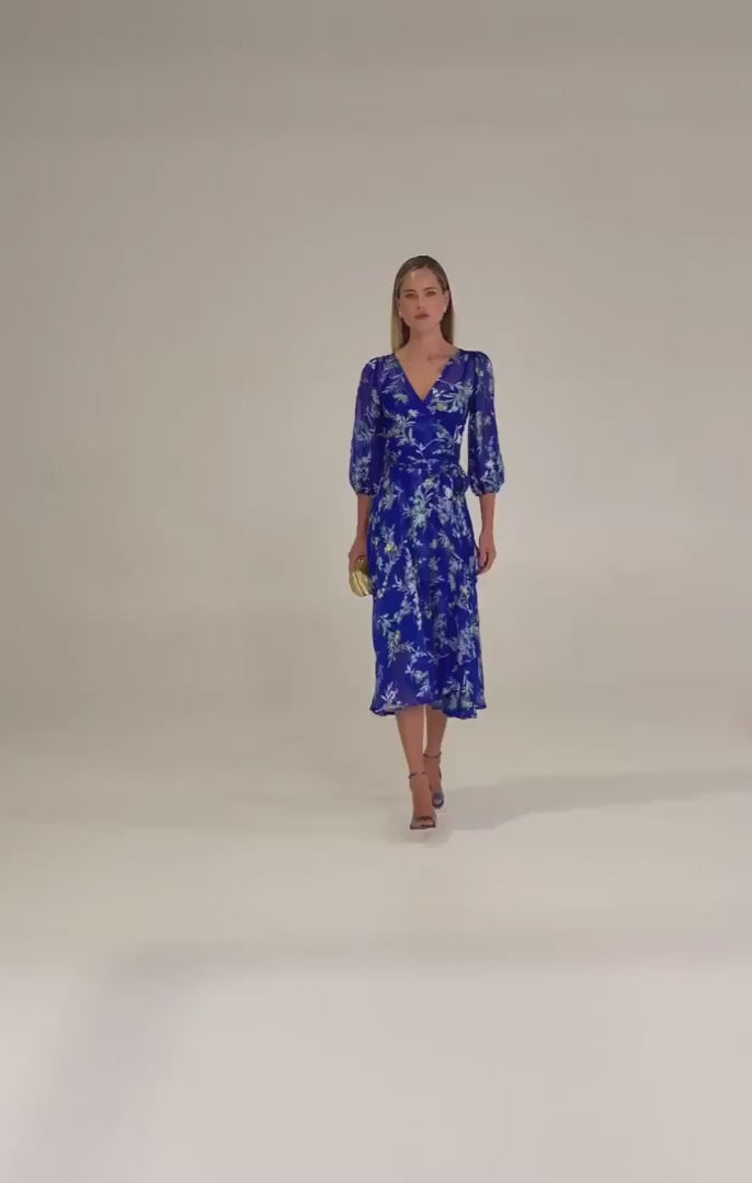 Elspeth Wrap Dress in Sapphire Floral