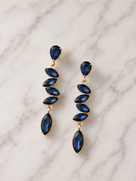 Midnight Blue Teardrop Statement Drop Earrings | Elegant Crystal Drop Earrings