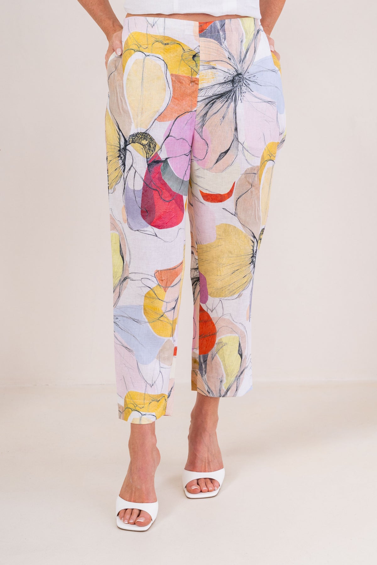 Petal Drift Floral Print Linen Pants
