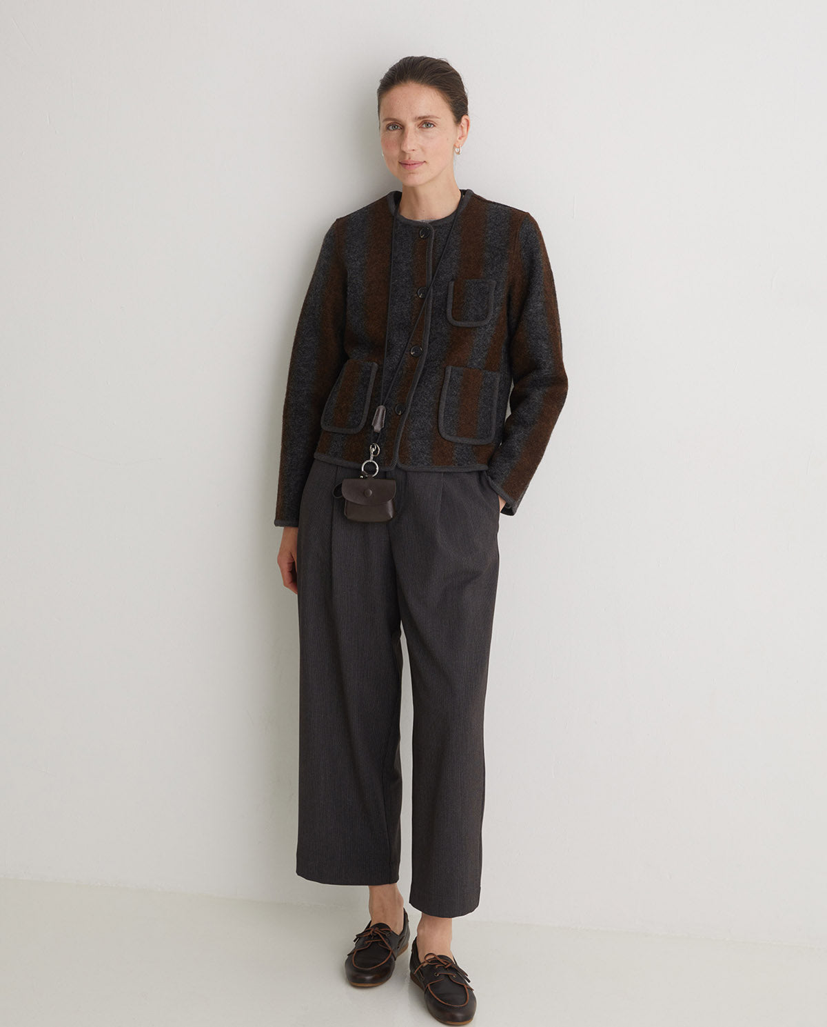 Elegant wool blend coat funnel neck long design