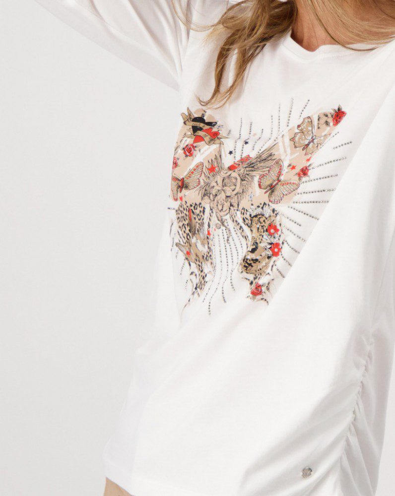 Monari Butterfly Print Top | Off White Cotton Modal Tee