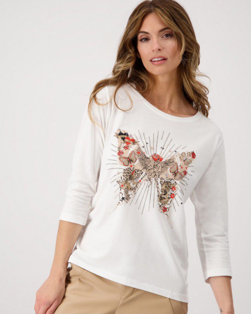 Monari Butterfly Print Top | Off White Cotton Modal Tee