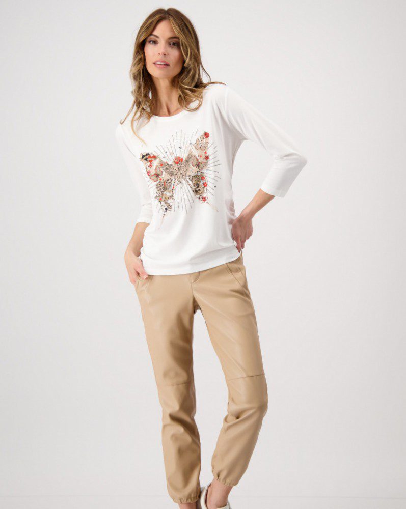 Monari Butterfly Print Top | Off White Cotton Modal Tee