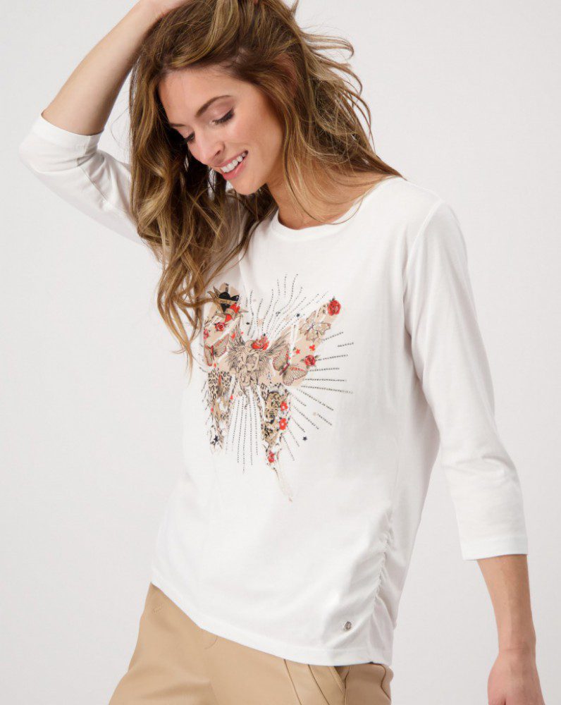 Monari Butterfly Print Top | Off White Cotton Modal Tee