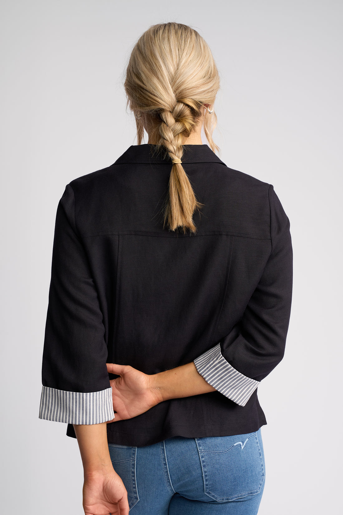 Khaki & Navy Button-Front Linen Blend Jacket