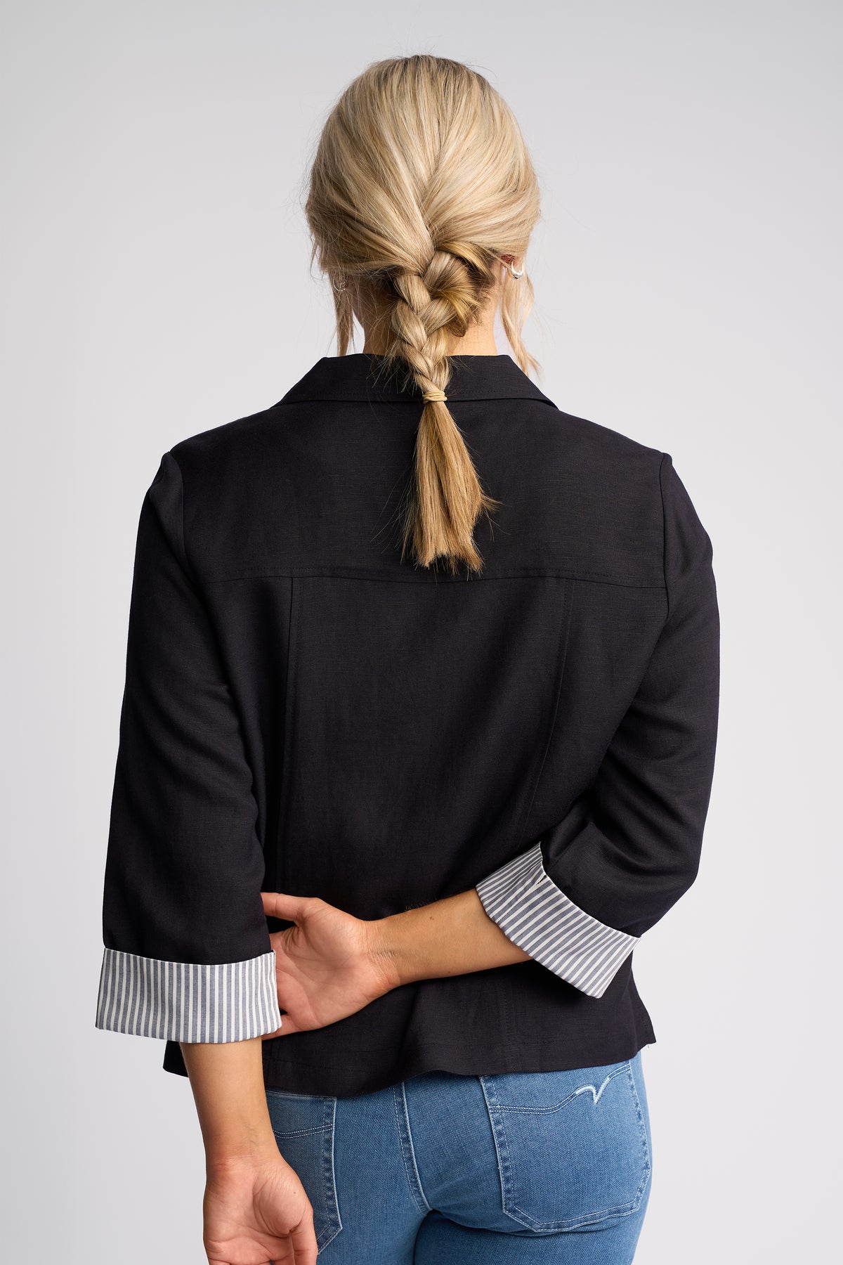 Khaki & Navy Button-Front Linen Blend Jacket