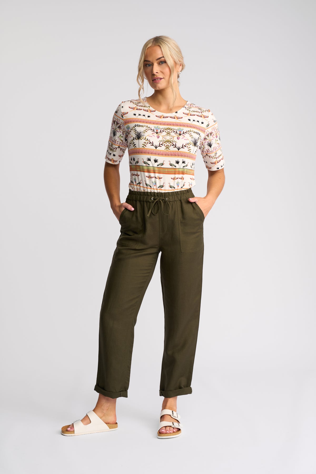 Khaki Drawstring Relaxed Fit Pants