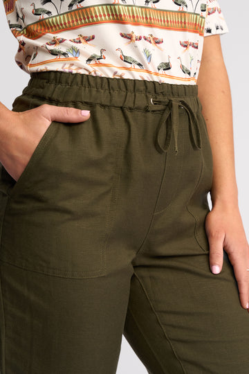 Khaki Drawstring Relaxed Fit Pants