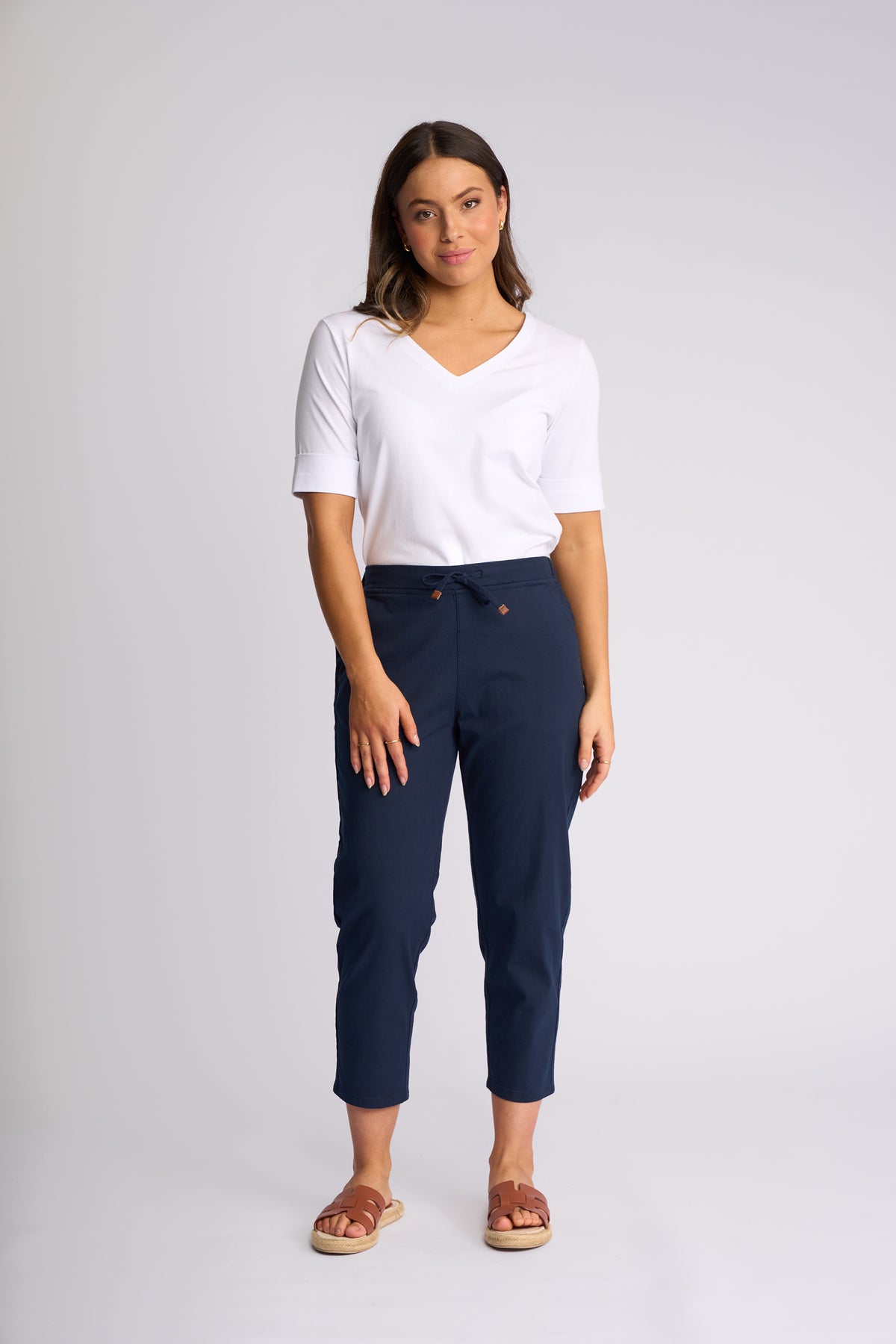 Navy & Stone Drawstring Cropped Pants