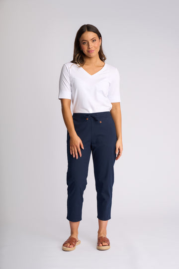 Navy & Stone Drawstring Cropped Pants