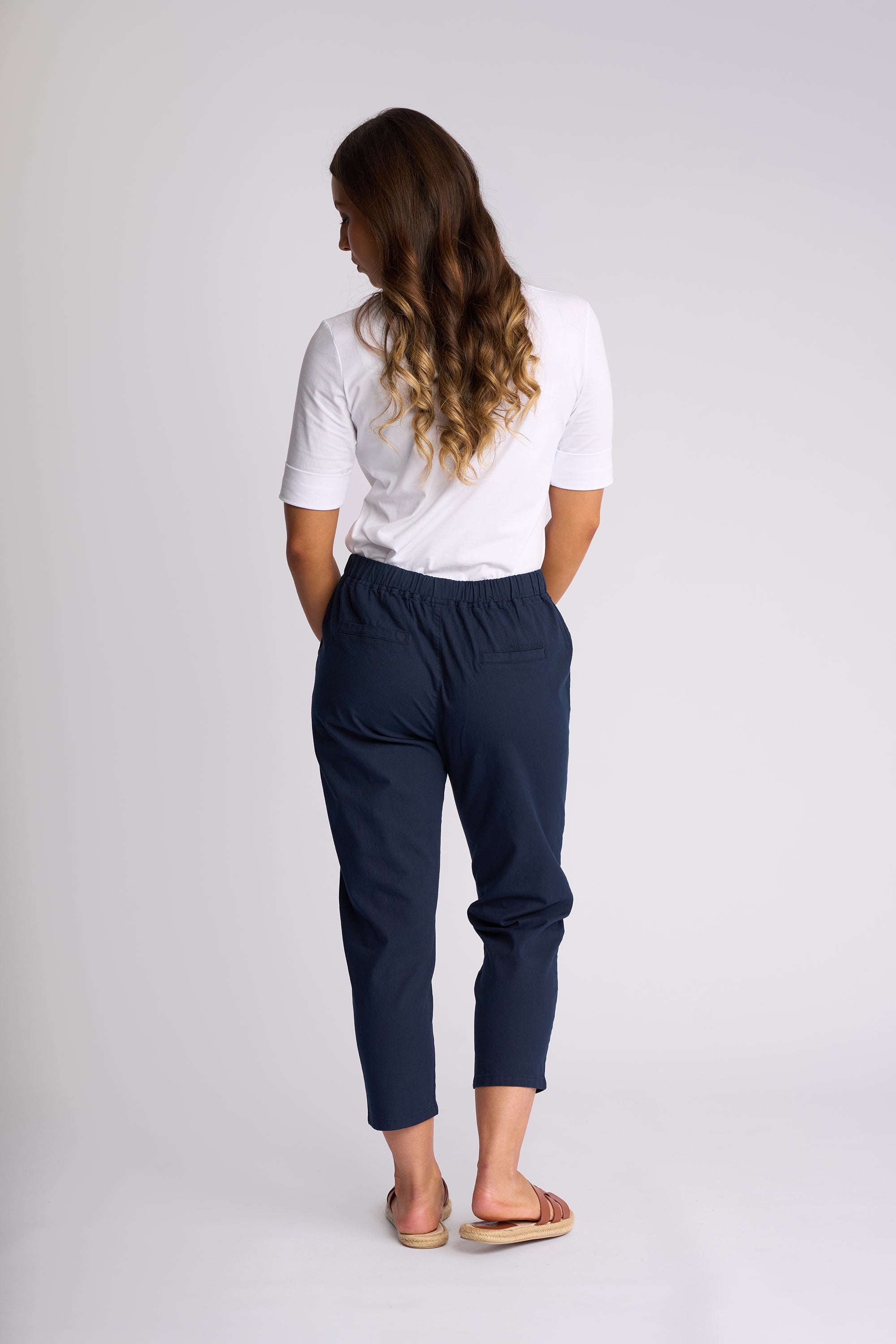 Navy & Stone Drawstring Cropped Pants
