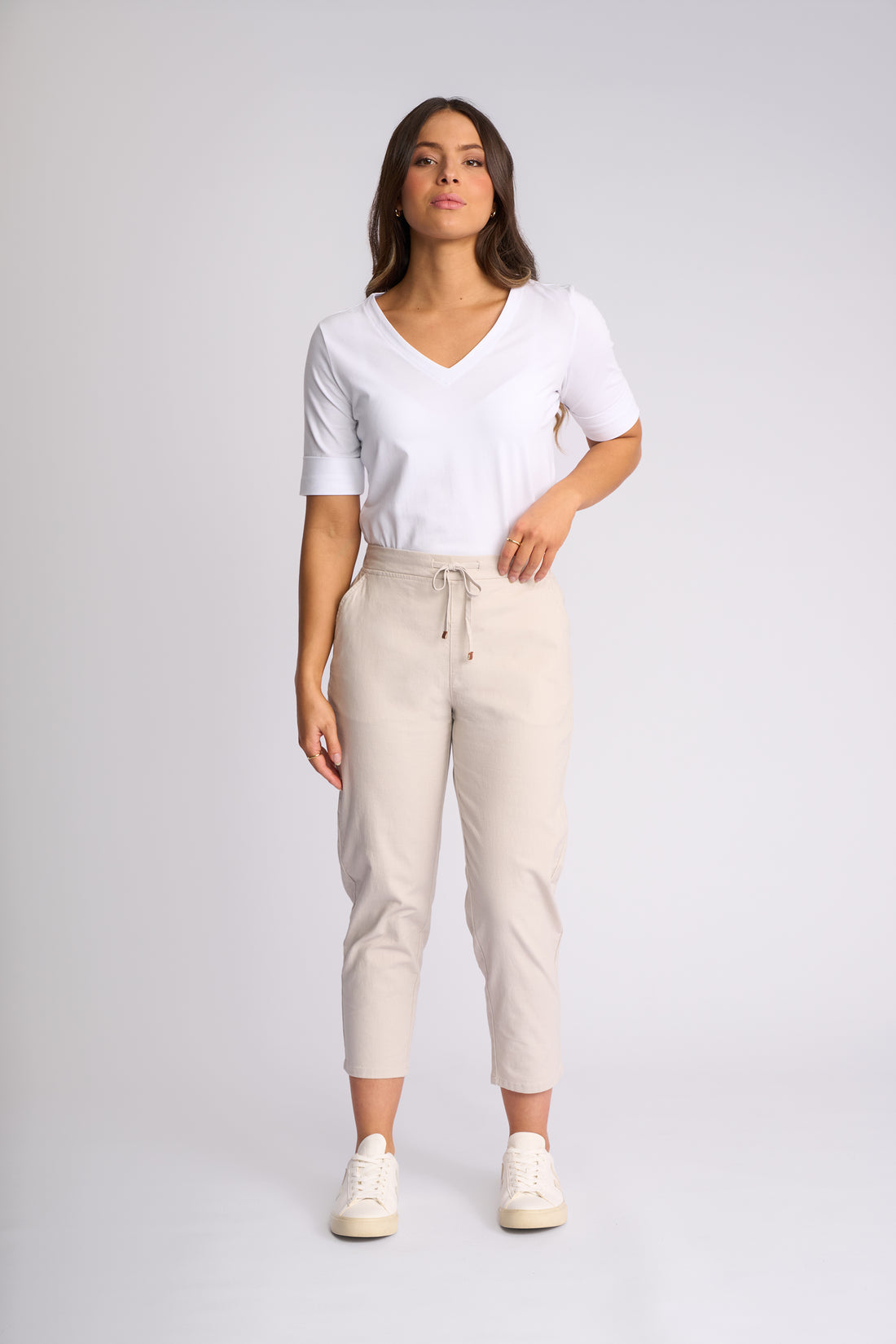 Navy & Stone Drawstring Cropped Pants